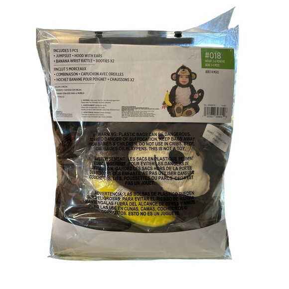Monkey Around Halloween Costume Infant 3-6 mth 5 piece + Banana Wrist Rattle NEW - Picture 2 of 2